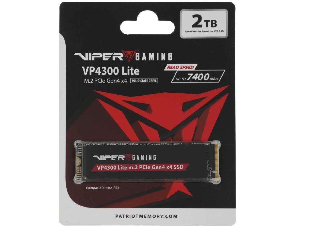 M.2 NVMe SSD 2.0TB VIPER (by Patriot) VP4300 LITE, ultr Ultrathin Heatspreader Interface PCIE40 X4 Nvme 20 M2 Type 2280 Form Factor Seq Read 7400 Mbs Write 6400 Mbs Random Read 1000K Iops Wri - миниатюра 2