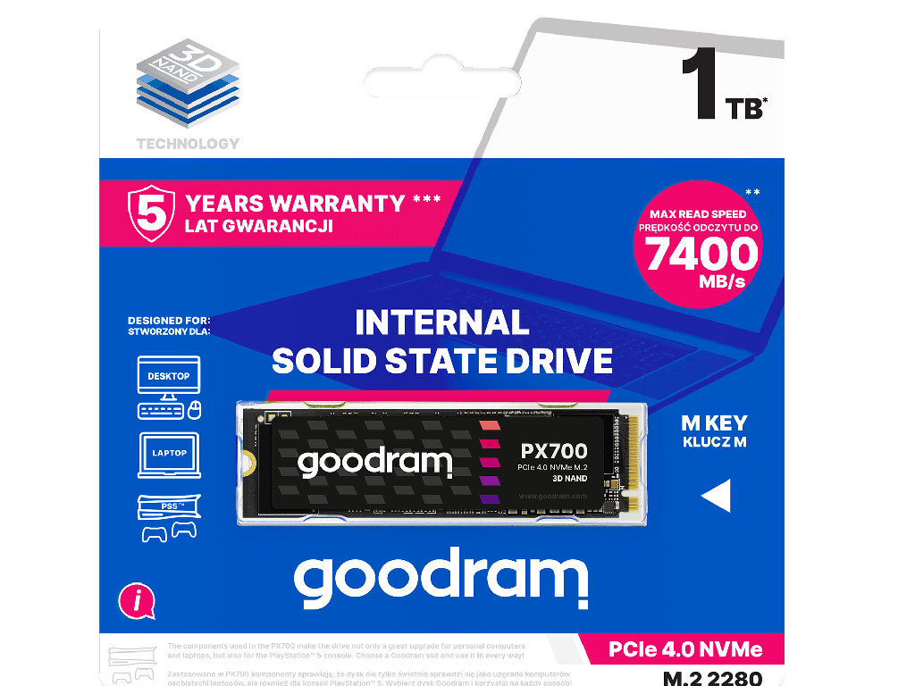 M.2 NVMe SSD 1.0TB GOODRAM PX700, Interface PCIe4.0 x4 NVME14 M2 Type 2280 Form Factor Sequential Readswrites 7400 Mbs 6500 Mbs Hbm 30 Technology Tbw 600TB Mtbf 2MLN Hours 3D Nand Tl - миниатюра 4