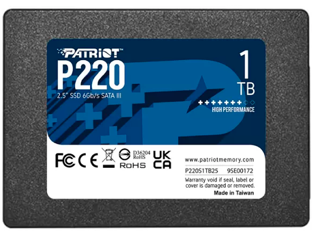 25 SSD 10TB Patriot P220 Sataiii Sequential Read 550MB S Sequential Write 500MB S 4K Random Read 50K Iops 4K Random Write 50K Iops Smart Trim 7MM Tbw 480TB Phison S12 Controller 3D