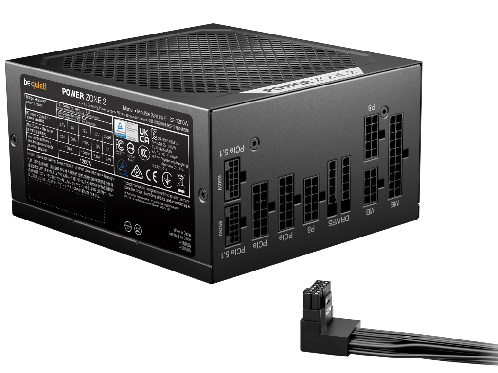 Power Supply ATX 1200W be quiet! POWER ZONE 2, 80+ Plat Platinum 140MMACTIVEPFC Srllcdcdc Atx 31 90 12V2X6 Fanlessmode Full Modular Black - миниатюра 2