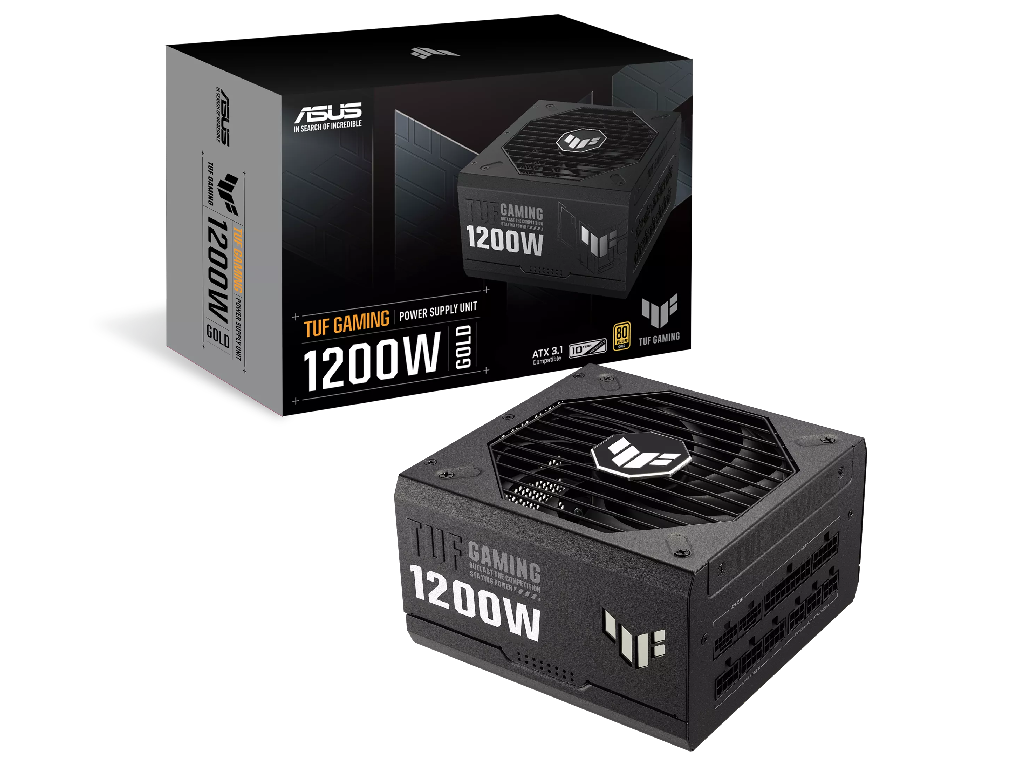 PSU ASUS TUF GAMING 1200G, 1200W, ATX12V V3.1, 80 PLUS® Gold, Full Modular, Protective PCB coating, Military-grade comp, 0db Technology, Dual-ball 120mm Axial-tech Fan with PWM, +12V (99A), 20+4 Pin, 2xCPU(4+4Pin), 5x SATA, 3xPCI-E(6+2pin), 4x Peripheral, 2x 16-pin PCIe, Black