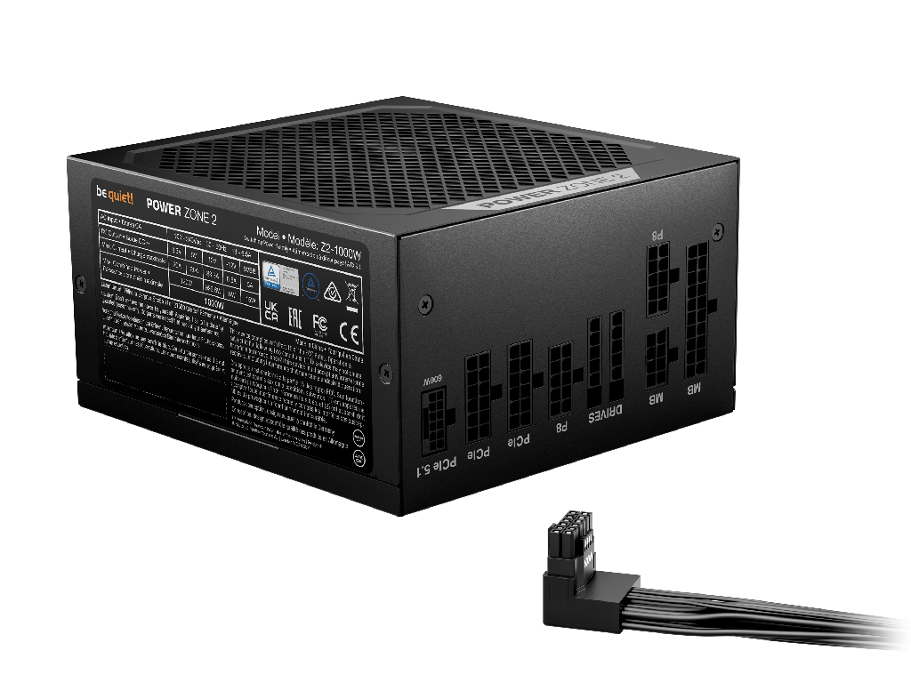 Power Supply ATX 1000W be quiet! POWER ZONE 2, 80+ Plat Platinum 140MMACTIVEPFC Srllcdcdc Atx 31 90 12V2X6 Fanlessmode Full Modular Black Model Power Zone 2 1000W Continuous Powerw 10 - миниатюра 2