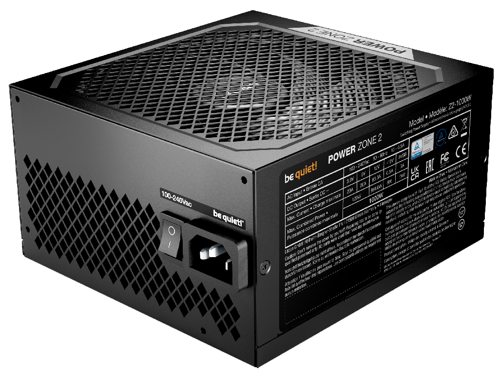 Power Supply ATX 1000W be quiet! POWER ZONE 2, 80+ Plat Platinum 140MMACTIVEPFC Srllcdcdc Atx 31 90 12V2X6 Fanlessmode Full Modular Black Model Power Zone 2 1000W Continuous Powerw 10 - миниатюра 3