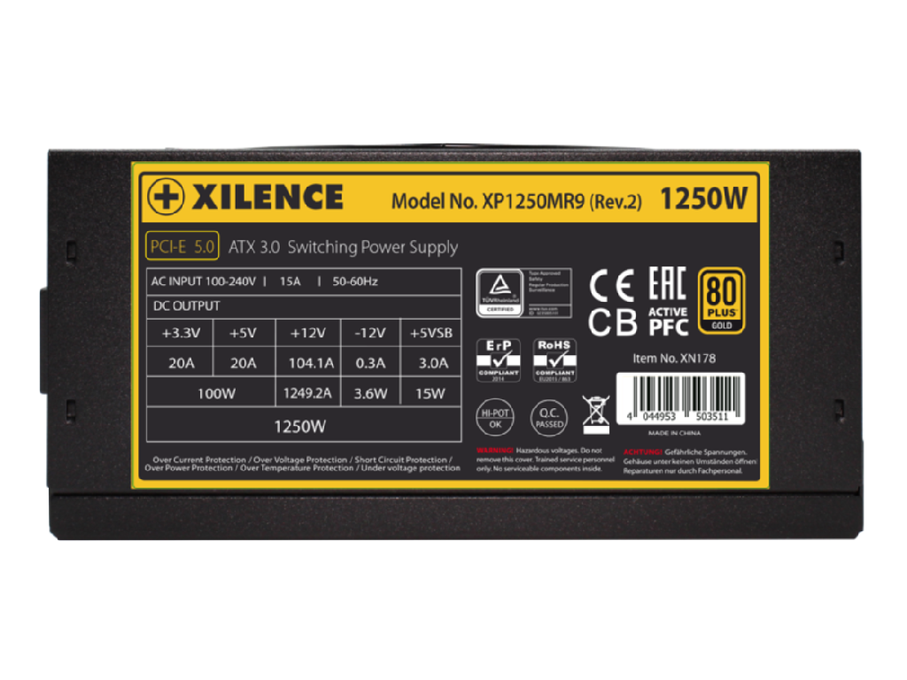 PSU XILENCE XP1250MR9.2 (XN178), 1250W, "Performan Performance X Series Full Modular Atx 30 Pcie 50 80 Plus Gold Active Pfc Dcdc Technology 140MM Fdb FAN12V 104A 204 Pin 1X 8PCPU 1X P44 - миниатюра 3