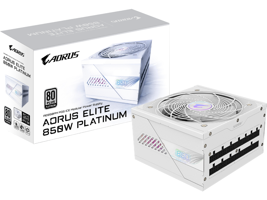 PSU GIGABYTE AORUS ELITE ”GP-AE850PM PG5 ICE”, 850W, ATX12V V3.0, PCI-E 5.0, 80 PLUS® Platinum, Fully Modular, 100% Japan Cap, Active PFC, 120mm Smart FDB Fan with PWM, +12V (70.8A), 20+4 Pin, 2xCPU(4+4Pin), 8x SATA, 6xPCI-E(6+2pin), 4xPeripheral, 1xPCI-E 16pin 600W, White - миниатюра 7
