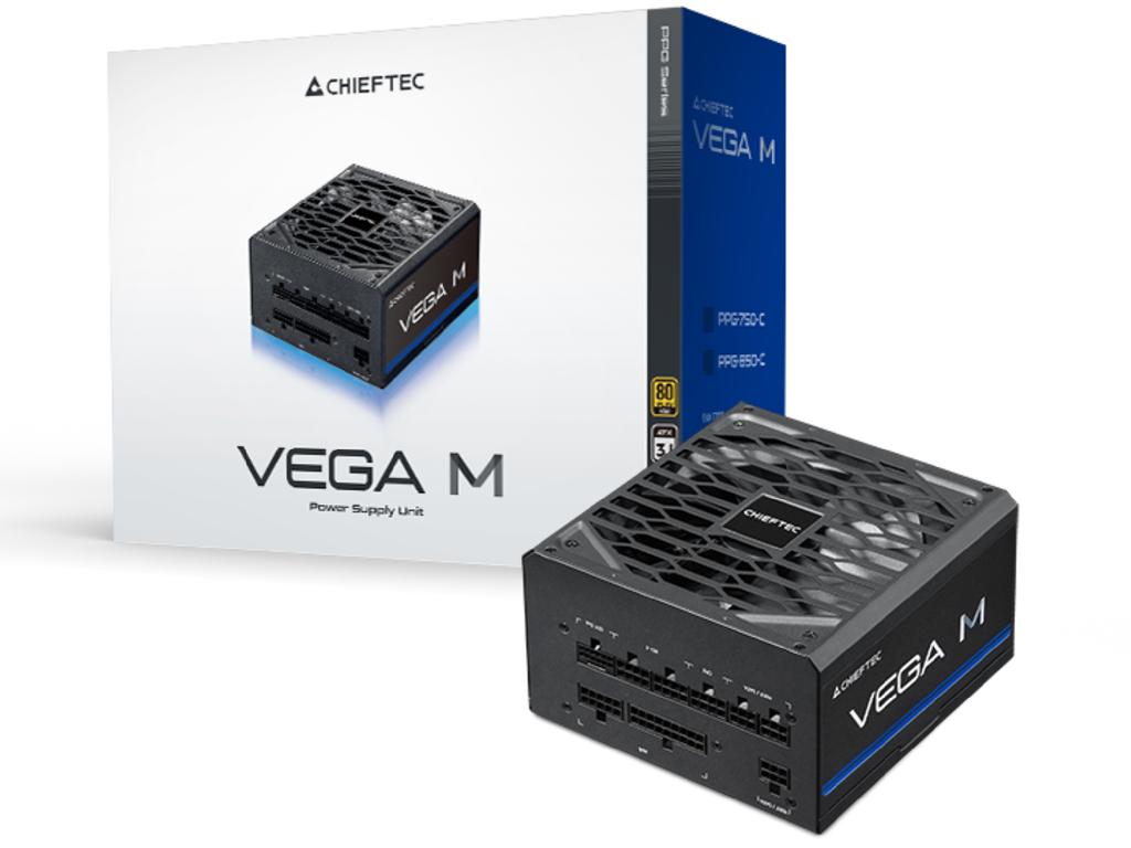 Power Supply ATX 850W Chieftec Vega M PPG-850-C, 80+ Gold, 135mm, Active PFC, Half-Bridge LLC+DC/DC, ATX 3.1, Full modular, Black