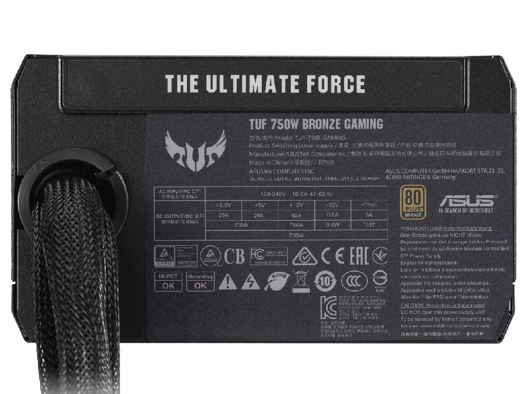 PSU ASUS TUF GAMING 750B, 750W, ATX12V, 80 PLUS® Bronze, Active PFC, Etched cables, Protective PCB coating, Military-grade comp, Dual-ball 135mm Axial-tech Fan with PWM, +12V (62A), 20+4 Pin, 2xCPU(4+4Pin), 4x SATA, 4xPCI-E(6+2pin), 4x Peripheral, MTBF 120,000 hrs, Black - миниатюра 4