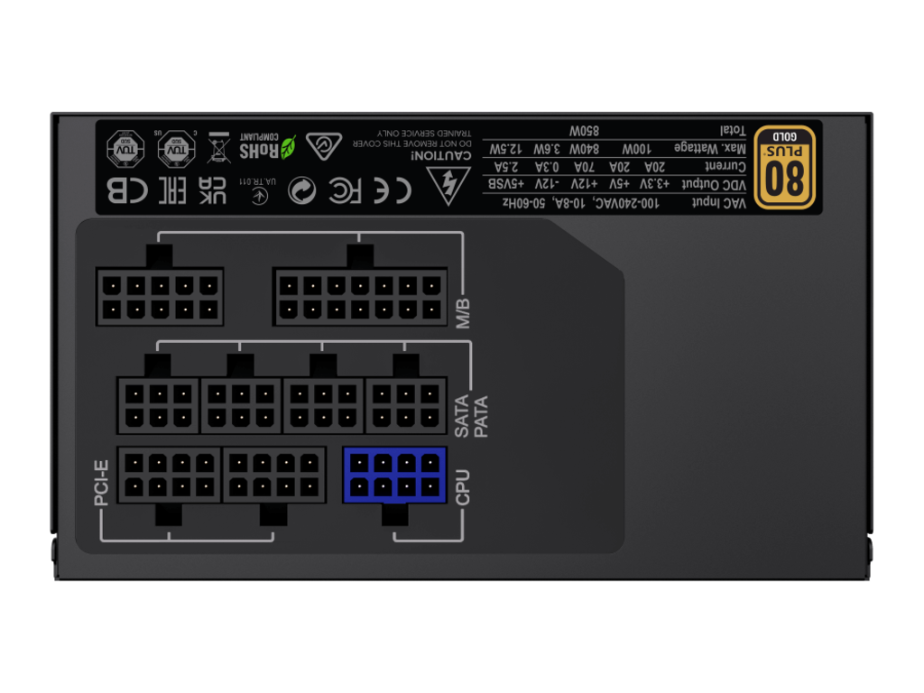 Power Supply ATX 850W GAMEMAX GX-850 Modular, 80+ Gold, Full Modular cable, Active PFC,120mm fan. 1x24PIN,2x12V8pin(4+4),8xSATA,4xPCI-6+2PIN,,3x4PIN - миниатюра 3