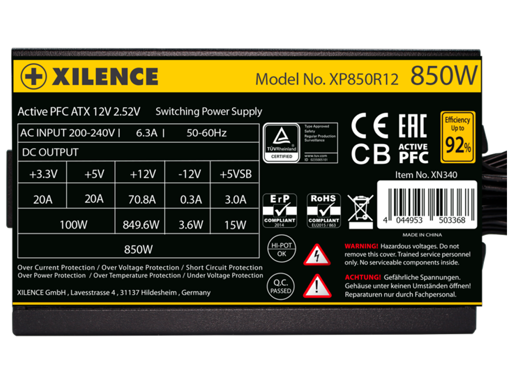 PSU XILENCE XP850R12 (XN340), 850W, "Gaming Gold S Series Atx 252 80 Plus Gold Active Pfc ERP2014 Norm Silent 120MM FAN12V708A 1X 204 Pinmb 2X P44CPU 6X Satahddssd 3X Pcie 62P - миниатюра 3