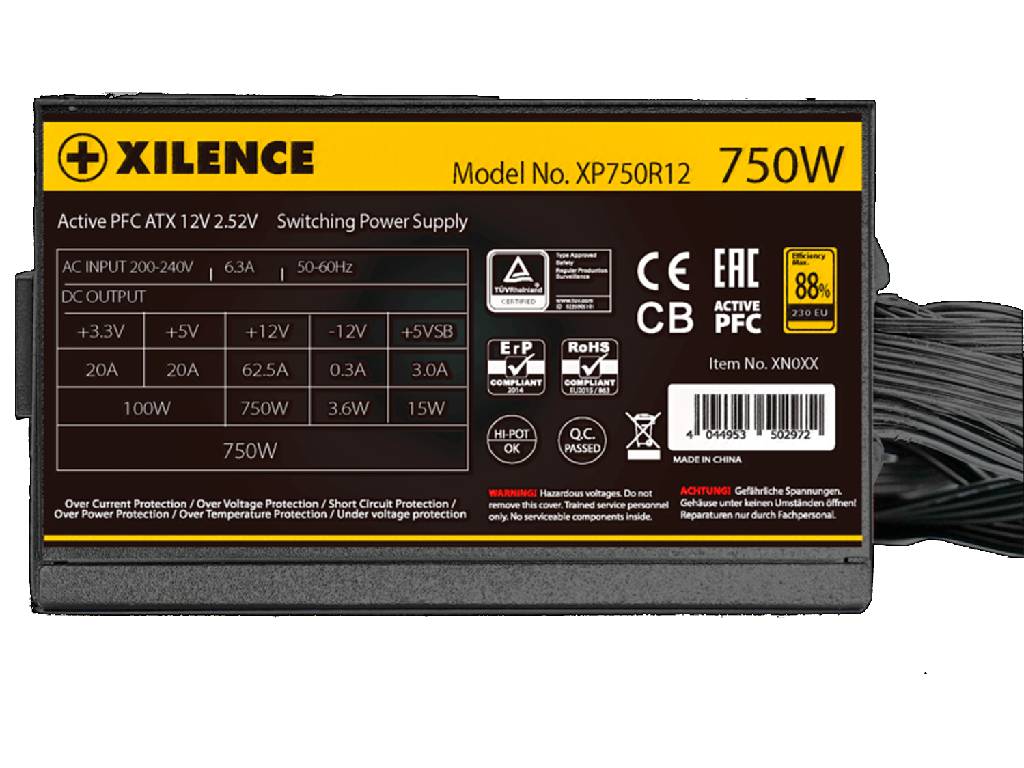 PSU XILENCE XP750R12.ARGB (XN335), 750W, "Gaming G Gold Series Atx 252 80 Plus Gold Active Pfc ERP2014 Norm Silent 120MM Argb FAN12V625A 1X 204 Pinmb 2X P44CPU 6X Satahddssd 3X - миниатюра 5