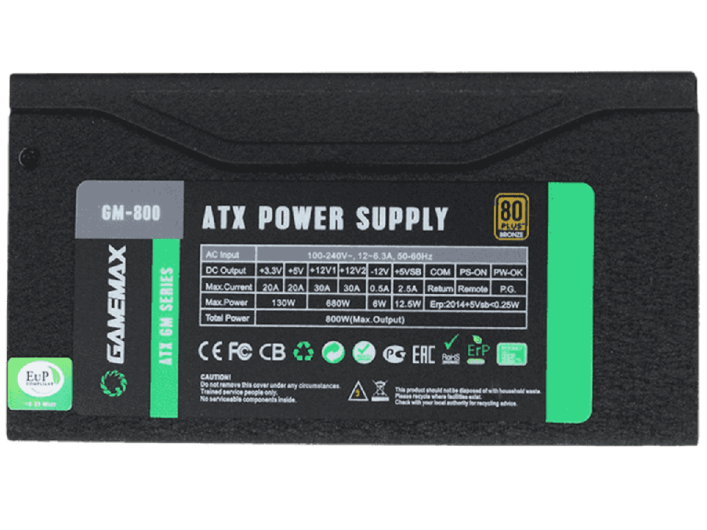 Power Supply ATX 800W GAMEMAX GM-800, 80+ Bronze, 140mm fan, - миниатюра 5