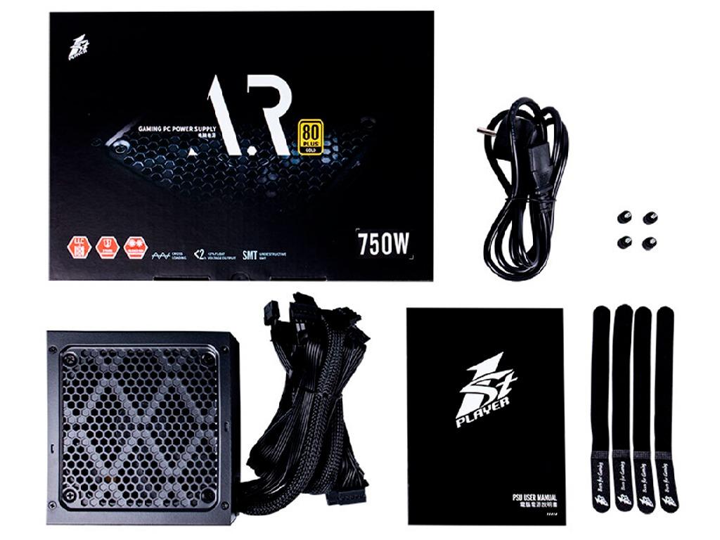 PSU 1STPLAYER PS-750AR ARMOUR Series 750W, 80+ GOLD, 120mm Hydro Bearing fan, Non-Modular, Active PFC, Advanced LLC+DC-DC Design, +12V(62A), 20+4 Pin, 2x P4+4(CPU), 5x SATA, 4x PCI-E 6+2pin, 3x Peripheral, Taiwan capacitors, Temperature Control Mode / 0 RPM Mode, 2xCopper PCB, Black Flat Cables - миниатюра 3