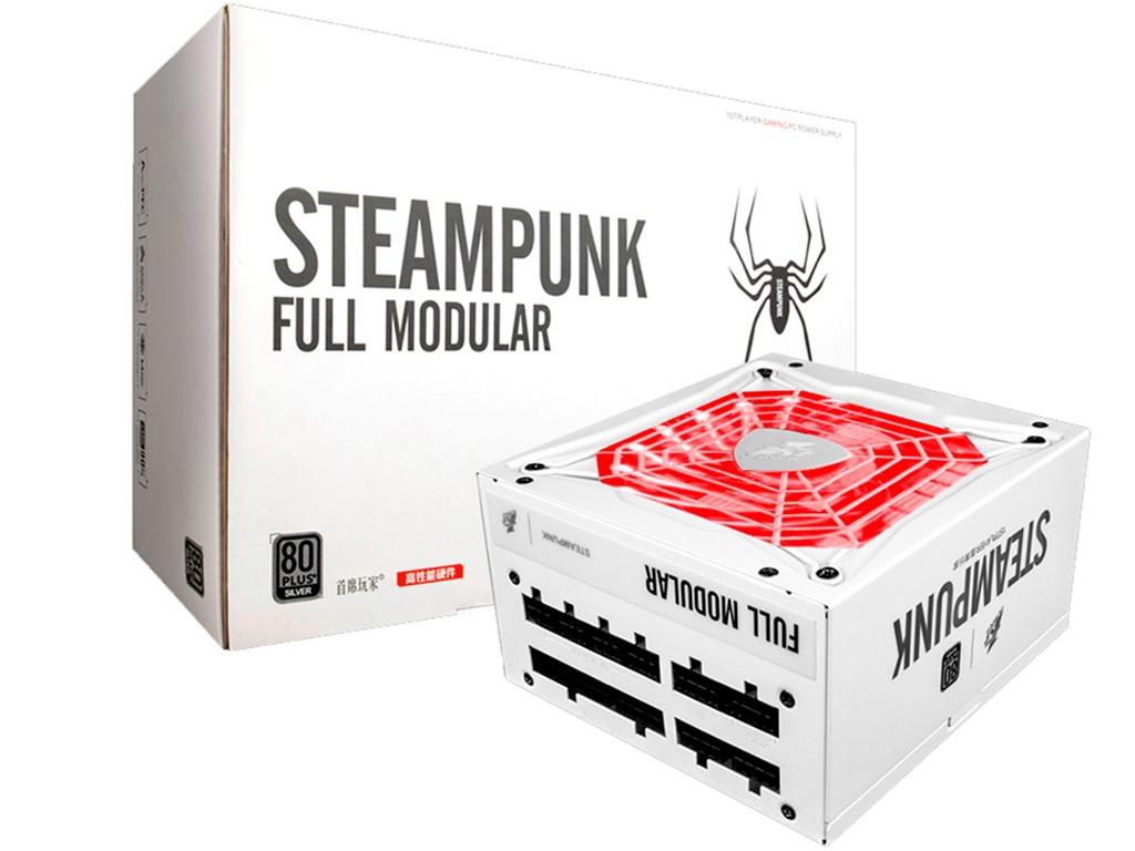PSU 1STPLAYER PS-750AX STEAMPUNK 750W, 80+ SILVER, Full-Modular, Active PFC, LLC+DC-DC LLC Full Bridge Sync-Rectify, 140mm Hydro Bearing RGB Fan, +12V (62A), 20+4 Pin, 2x P4+4(CPU), 6x SATA, 4x PCI-E 6+2pin, 3x IDE, All Japanese capacitors, LLC resonant circuit, White Flat Cables