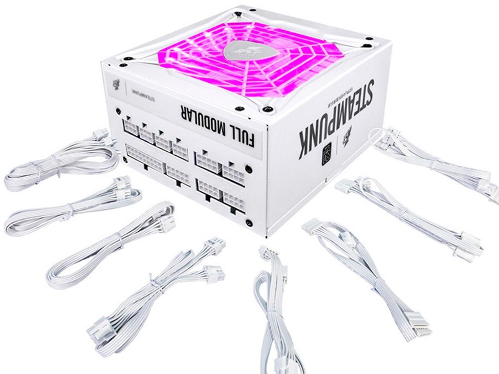 PSU 1STPLAYER PS-750AX STEAMPUNK 750W, 80+ SILVER, Full-Modular, Active PFC, LLC+DC-DC LLC Full Bridge Sync-Rectify, 140mm Hydro Bearing RGB Fan, +12V (62A), 20+4 Pin, 2x P4+4(CPU), 6x SATA, 4x PCI-E 6+2pin, 3x IDE, All Japanese capacitors, LLC resonant circuit, White Flat Cables - миниатюра 3