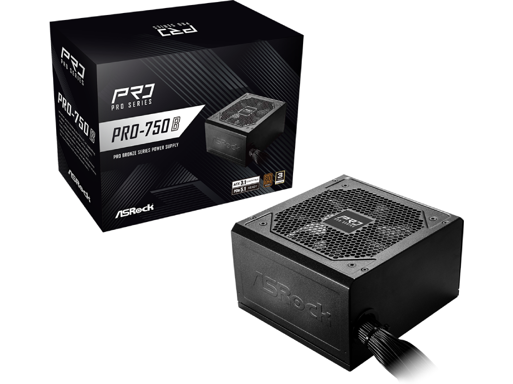 ASRock PRO Series PRO-750B 750 W ATX 3.1 Compatible 80 PLUS BRONZE Certified Power Supply