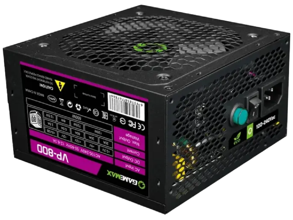 Power Supply Atx 800W Gamemax VP800 80 Bronze Active Pfc 120MM Fan 80PLUS Apfc 80 Plus Compliant Efficiency Level 80 Noise Level Zero Ecoon 32DBA At 100 Load Form Factor Intel