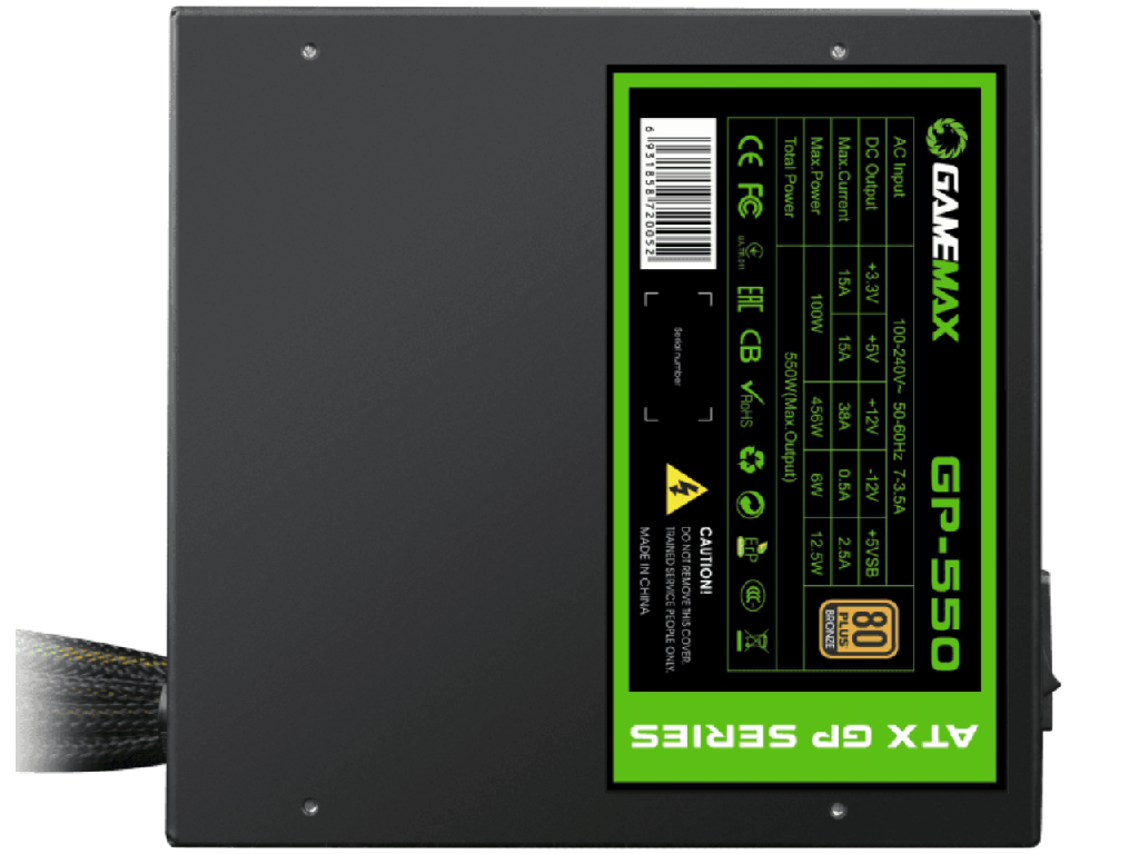 Power Supply Atx 550W Gamemax GP550 80 Bronze Active Pfc 140MM Silent Fan Retail Dimensions 158MM X 85MM X 150MM W X H X D Input Voltage 100240 Vac Input Current 357A Input Fre - миниатюра 5
