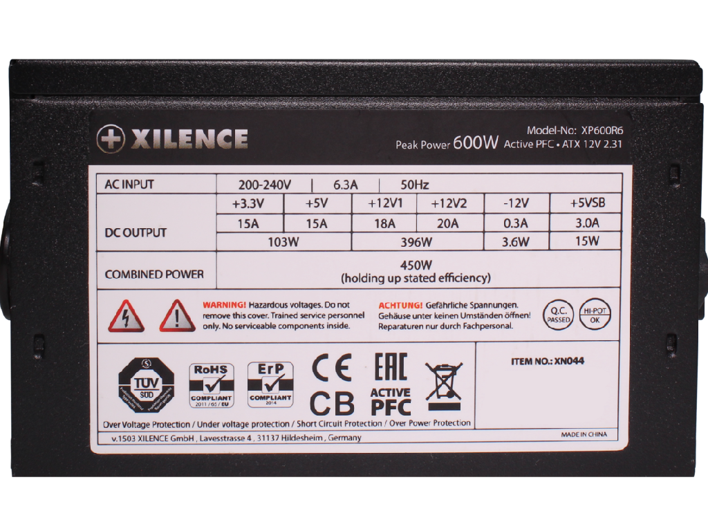 PSU XILENCE XP600R6 (XN044), 600W, ”Performance C” Series, ATX 2.31, ErP2014 norm, Active PFC, 120mm fan,+12V (18A/20A), 1x 20+4 Pin (MB), 1x P4+4 (CPU), 6x SATA (SSD/HDD), 1x PCI-E 6+2pin (GPU), 2x PATA, OVP, UVP, SCP, OLP, Black - миниатюра 8
