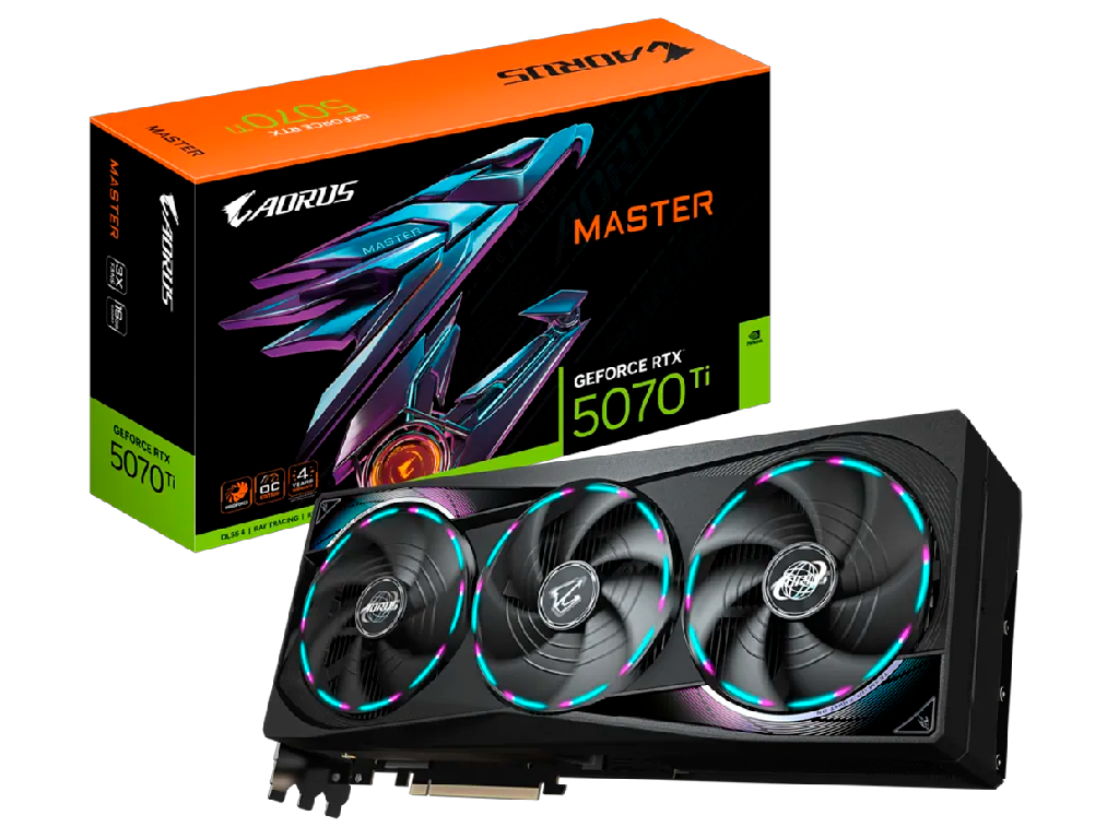 VGA Gigabyte RTX5070Ti 16GB GDDR7 Aorus Master (GV-N507TAORUS M-16GD) Producator GPU NVIDIA Procesor Video GeForce RTX 5070 Ti Memorie 16GB Tip memorie GDDR7 Bus memorie 256 bit Frecventa memorie 28000 MHz