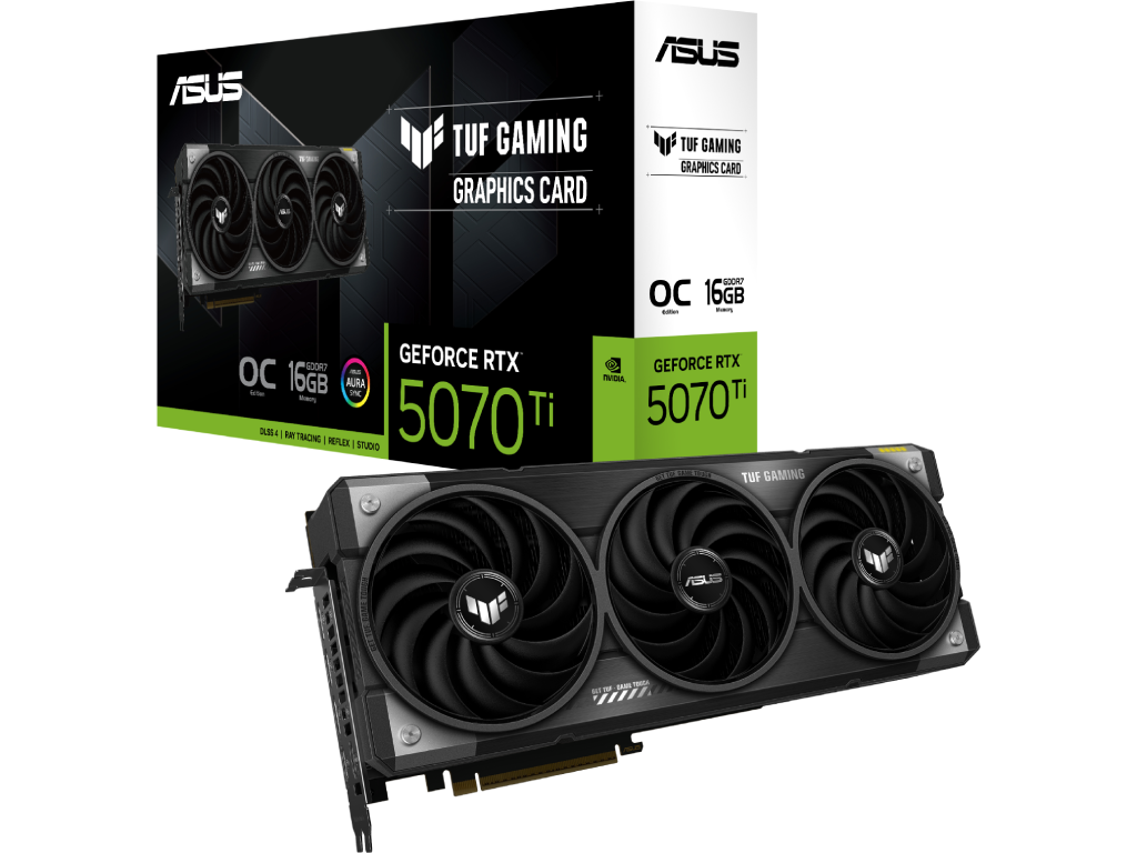 VGA ASUS RTX5070Ti 16GB GDDR7 TUF Gaming (TUF-RTX5070TI-O16G-GAMING) Producator GPU NVIDIA Procesor Video GeForce RTX 5070 Ti Memorie 16GB Tip memorie GDDR7 Bus memorie 256 bit Frecventa memorie 28000 MHz