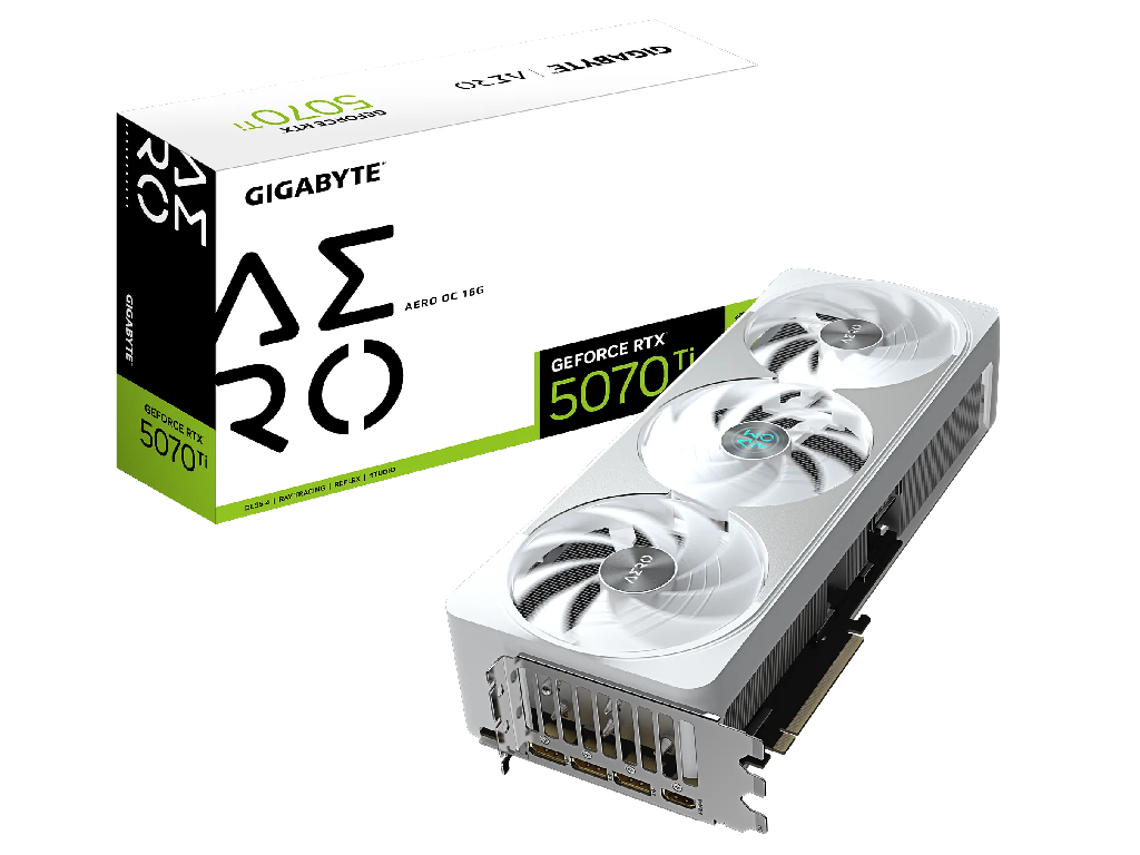 VGA Gigabyte RTX5070Ti 16GB GDDR7 Aero OC (GV-N507TAERO OC-16GD) Producator GPU NVIDIA Procesor Video GeForce RTX 5070 Ti Memorie 16GB Tip memorie GDDR7 Bus memorie 256 bit Frecventa memorie 28000 MHz