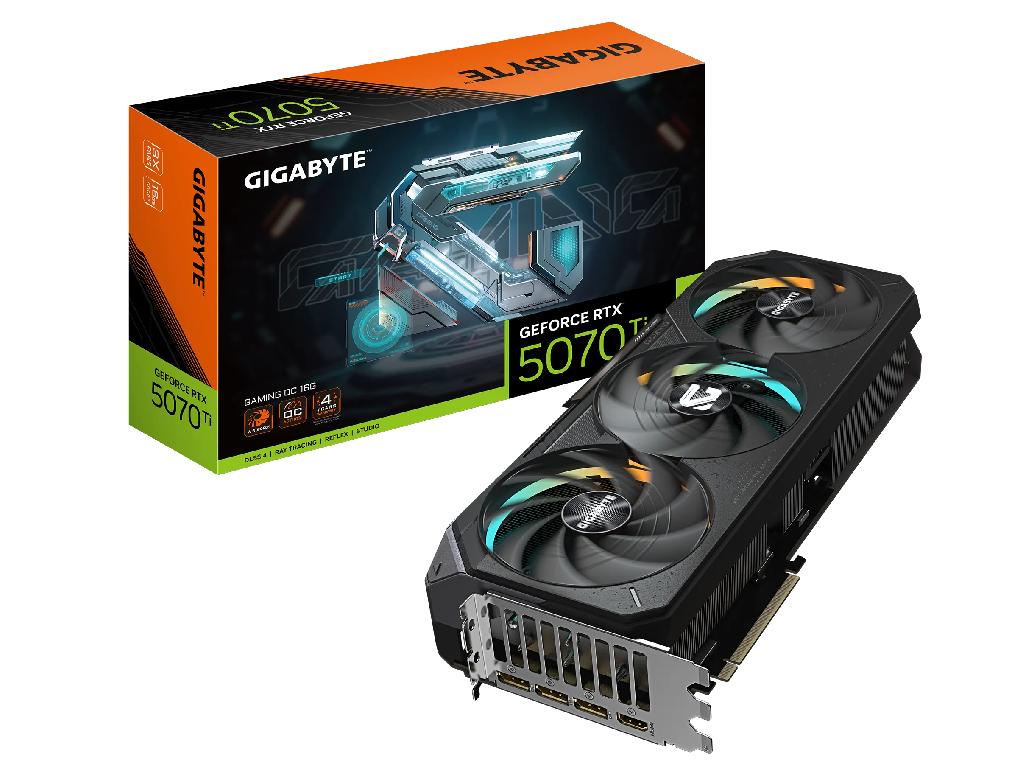 GIGABYTE GeForce RTX 5070 Ti GAMING OC 16G / 16GB GDDR7 256bit, 2588/28000MHz, CUDA 8960, Triple Fan, PCIeX16 5.0, 1xHDMI, 3xDP, WindForce Cooling System Hawk fans with alternate spinning, Composite copper heat pipes, Large vapor chamber, 3D Fans, RGB Halo, Dual Bios, 1x16-pin PCIe, Black, Retail