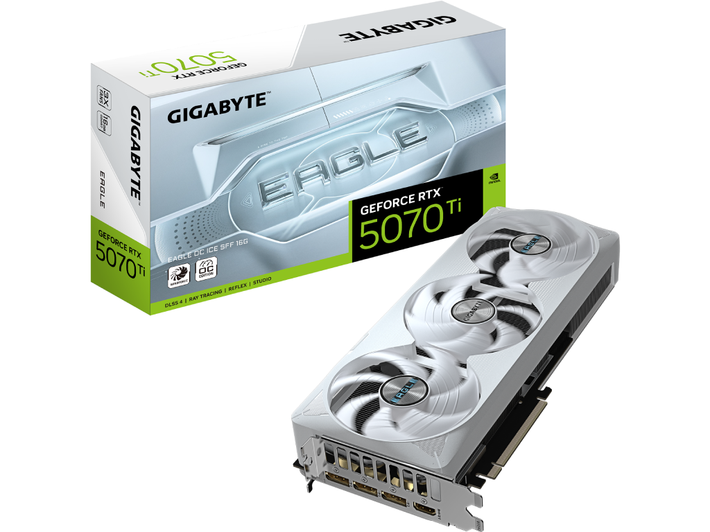 VGA Gigabyte RTX5070Ti 16GB GDDR7 Eagle Ice OC (GV-N507TEAGLEOC ICE-16GD) Producator GPU NVIDIA Procesor Video GeForce RTX 5070 Ti Memorie 16GB Tip memorie GDDR7 Bus memorie 256 bit Frecventa memorie 28000 MHz