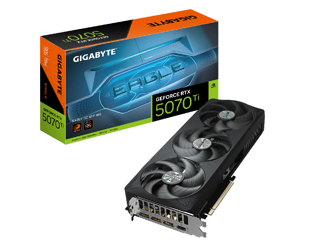 VGA Gigabyte RTX5070Ti 16GB GDDR7 Eagle OC (GV-N507TEAGLE OC-16GD) Producator GPU NVIDIA Procesor Video GeForce RTX 5070 Ti Memorie 16GB Tip memorie GDDR7 Bus memorie 256 bit Frecventa memorie 28000 MHz
