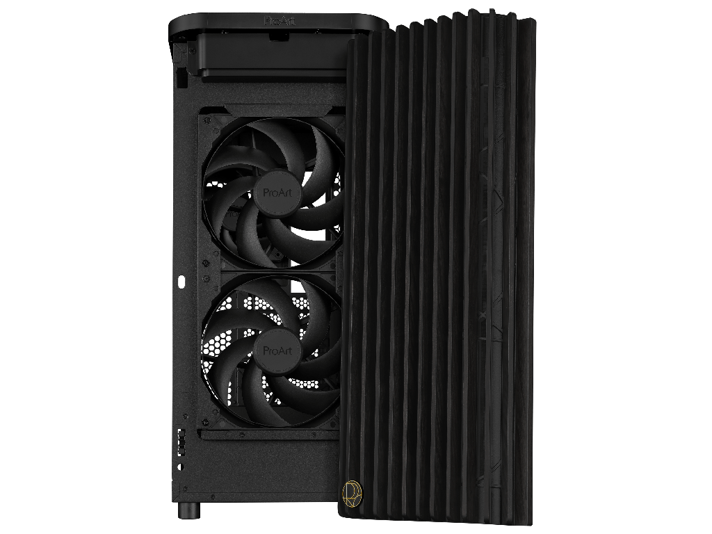 Case ATX ASUS ProArt PA401 Wood Edition - Tempered Glas Glass Panel Black No Psu Tempered Glass Side 2X160 Mm Fans Front 1X120 Mm Fan Rear 2XUSB 32 GEN1 USB 32 GEN2 Type C Audioout Mic Carcasako - миниатюра 7