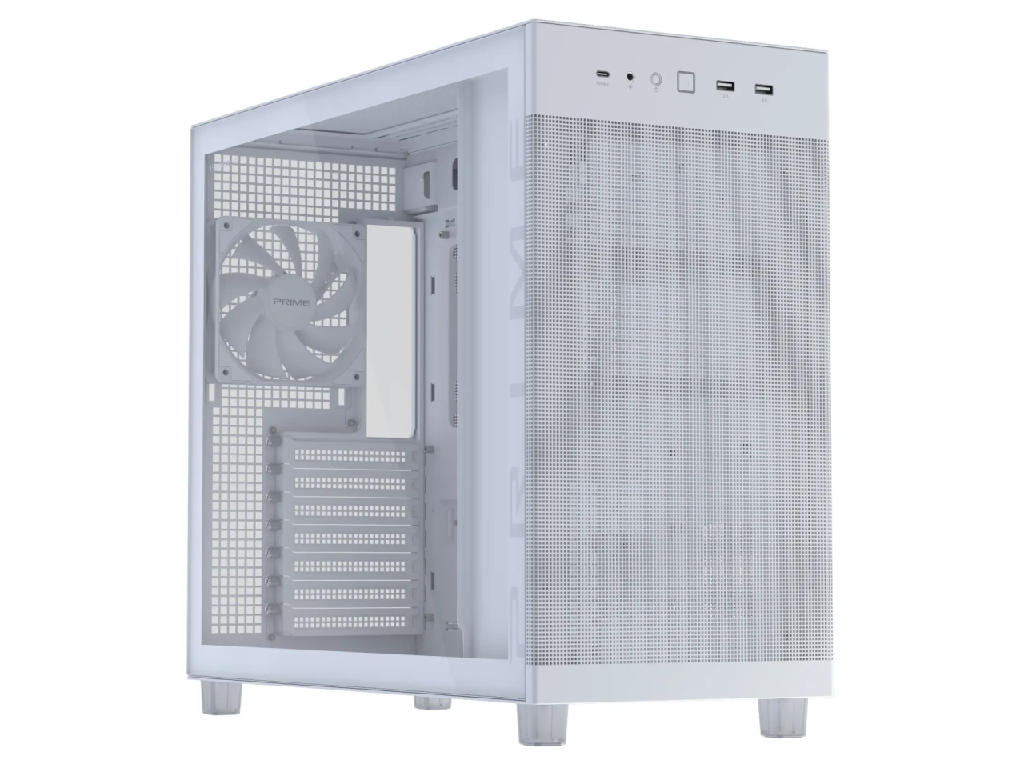 Case ATX ASUS PRIME AP303 TG White no PSU, Tempered Gla Glass Side 1X120 Mm Fan Rear 2XUSB 32 GEN1 1 X USB 32 Gen 2X2 Type C Audioout Mic Carcasakorpus