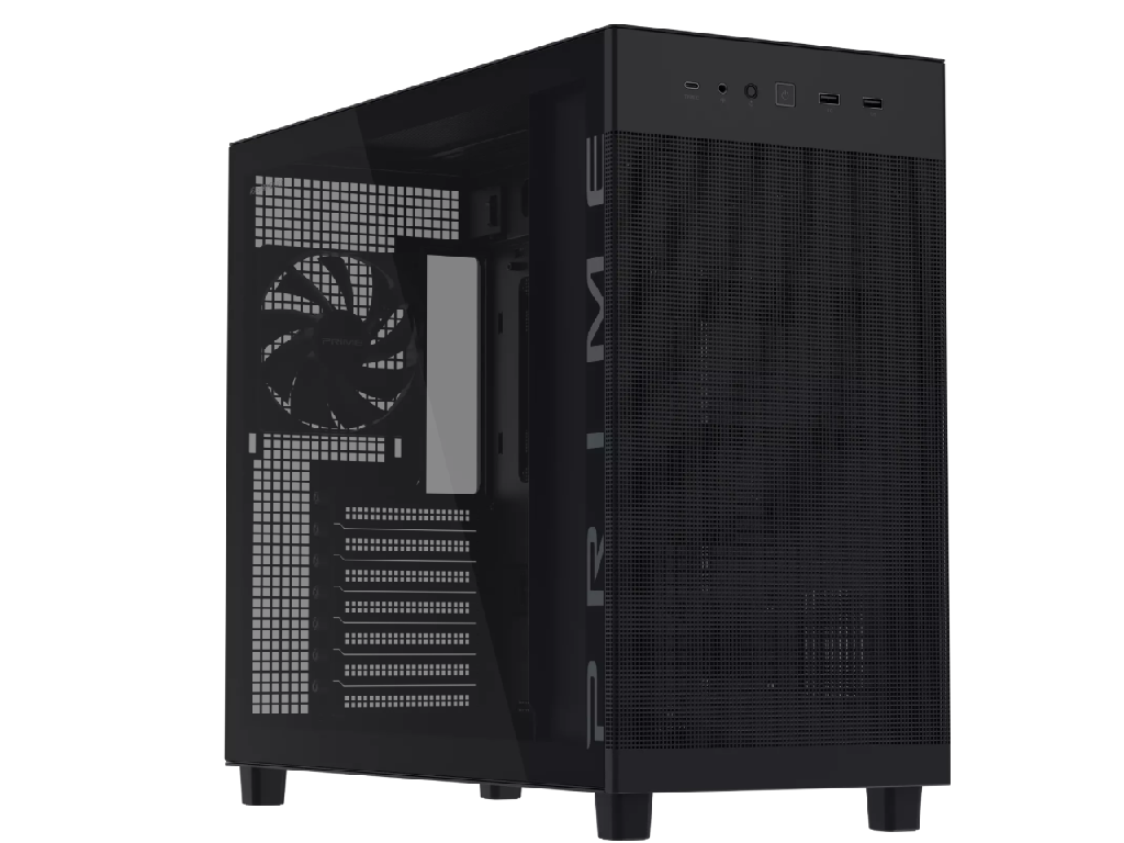 Case ATX ASUS PRIME AP303 TG Black no PSU, Tempered Gla Glass Side 1X120 Mm Fan Rear 2XUSB 32 GEN1 1 X USB 32 Gen 2X2 Type C Audioout Mic Carcasakorpus