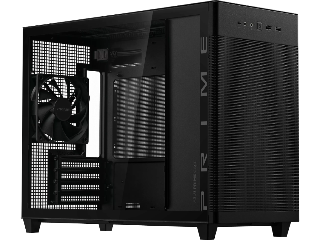 Case mATX Asus AP201 ASUS PRIME CASE TG, 1x120mm, Front Mesh, Tempered Glass, Headset hook, 2xUSBx3.2, 1xUSB 3.2, 1xTypeC, 3x2.5", 1x3.5", Black Tempered Glass Edition - миниатюра 6