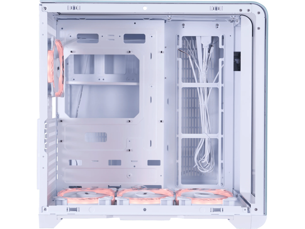Case 1STPLAYER RT7 WHITE, ATX w/o PSU, Tempered glass on three sides, LED display monitors CPU/RAM/Temp, FC7R-W ARGB fan (3xBottom), FC7-W(1xRear), MB Synchro, 2.5” SSD*3 / 3.5” HDD*2, 1xType-C, 1xUSB3.0, HD AUDIO, Support 360mm Front, SPCC 0.6mm, White - миниатюра 6