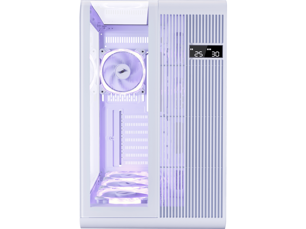 Case 1STPLAYER RT7 WHITE, ATX w/o PSU, Tempered glass on three sides, LED display monitors CPU/RAM/Temp, FC7R-W ARGB fan (3xBottom), FC7-W(1xRear), MB Synchro, 2.5” SSD*3 / 3.5” HDD*2, 1xType-C, 1xUSB3.0, HD AUDIO, Support 360mm Front, SPCC 0.6mm, White - миниатюра 2