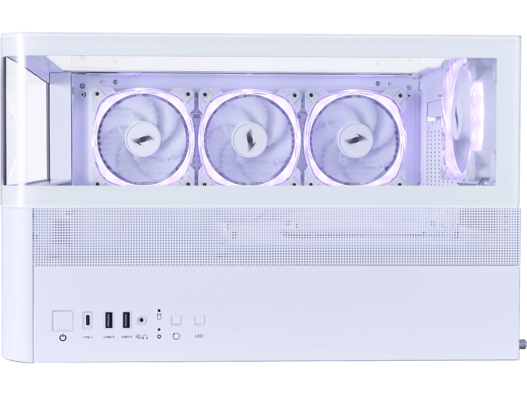 Case 1STPLAYER RT7 WHITE, ATX w/o PSU, Tempered glass on three sides, LED display monitors CPU/RAM/Temp, FC7R-W ARGB fan (3xBottom), FC7-W(1xRear), MB Synchro, 2.5” SSD*3 / 3.5” HDD*2, 1xType-C, 1xUSB3.0, HD AUDIO, Support 360mm Front, SPCC 0.6mm, White - миниатюра 3