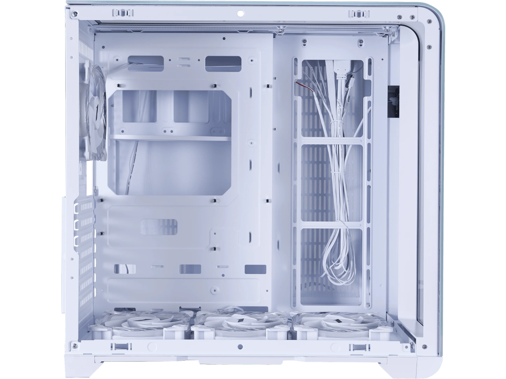 Case 1STPLAYER RT7 WHITE, ATX w/o PSU, Tempered glass on three sides, LED display monitors CPU/RAM/Temp, FC7R-W ARGB fan (3xBottom), FC7-W(1xRear), MB Synchro, 2.5” SSD*3 / 3.5” HDD*2, 1xType-C, 1xUSB3.0, HD AUDIO, Support 360mm Front, SPCC 0.6mm, White - миниатюра 7