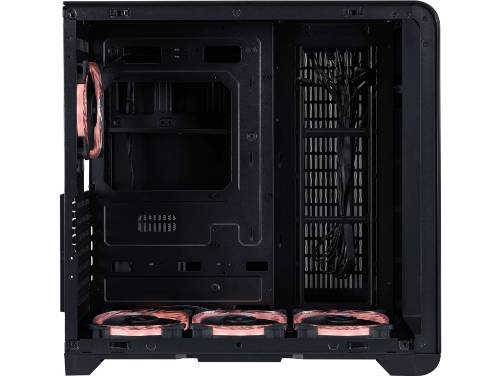 Case 1STPLAYER RT7 BLACK, ATX w/o PSU, Tempered glass on three sides, LED display monitors CPU/RAM/Temp, FC7R ARGB fan (3xBottom), FC7(1xRear), MB Synchro, 2.5” SSD*3 / 3.5” HDD*2, 1xType-C, 1xUSB3.0, HD AUDIO, Support 360mm Front, SPCC 0.6mm, Black - миниатюра 3
