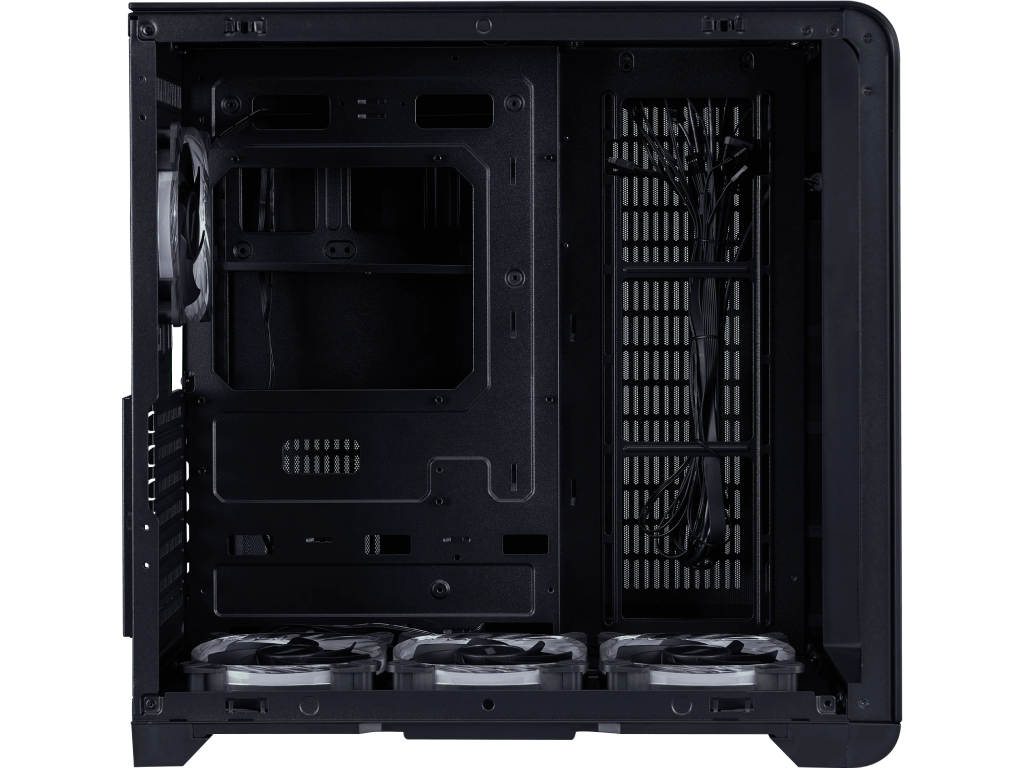 Case 1STPLAYER RT7 BLACK, ATX w/o PSU, Tempered glass on three sides, LED display monitors CPU/RAM/Temp, FC7R ARGB fan (3xBottom), FC7(1xRear), MB Synchro, 2.5” SSD*3 / 3.5” HDD*2, 1xType-C, 1xUSB3.0, HD AUDIO, Support 360mm Front, SPCC 0.6mm, Black - миниатюра 8