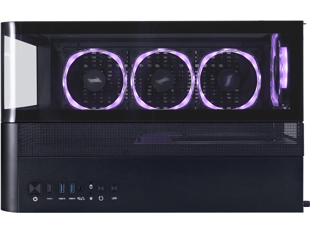 Case 1STPLAYER RT7 BLACK, ATX w/o PSU, Tempered glass on three sides, LED display monitors CPU/RAM/Temp, FC7R ARGB fan (3xBottom), FC7(1xRear), MB Synchro, 2.5” SSD*3 / 3.5” HDD*2, 1xType-C, 1xUSB3.0, HD AUDIO, Support 360mm Front, SPCC 0.6mm, Black - миниатюра 4
