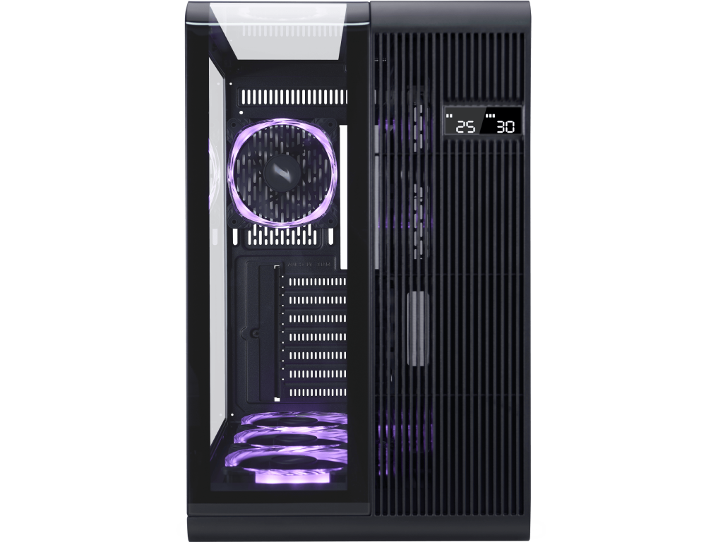 Case 1STPLAYER RT7 BLACK, ATX w/o PSU, Tempered glass on three sides, LED display monitors CPU/RAM/Temp, FC7R ARGB fan (3xBottom), FC7(1xRear), MB Synchro, 2.5” SSD*3 / 3.5” HDD*2, 1xType-C, 1xUSB3.0, HD AUDIO, Support 360mm Front, SPCC 0.6mm, Black - миниатюра 2