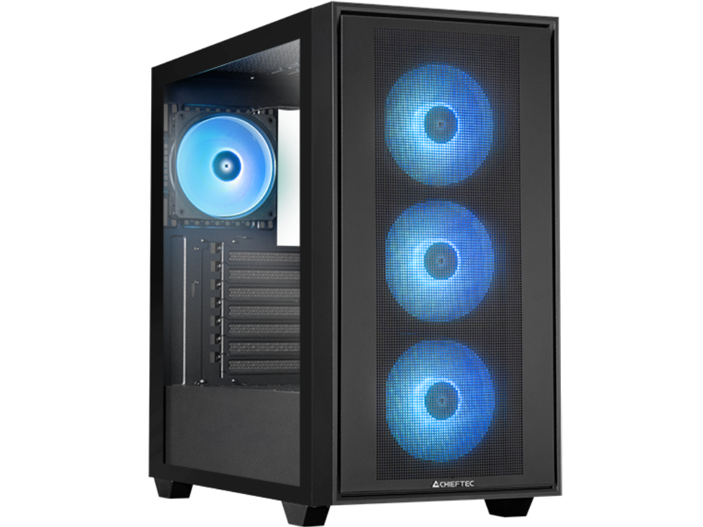 Case ATX Chieftec HUNTER 3, w/o PSU, 0.7mm, 4x120mm ARGB fans, ARGB Hub, Front Mesh, Tempered Glass, 2xUSB3.0, 1xUSB-C, 2x2.5", 2x3.5", Black