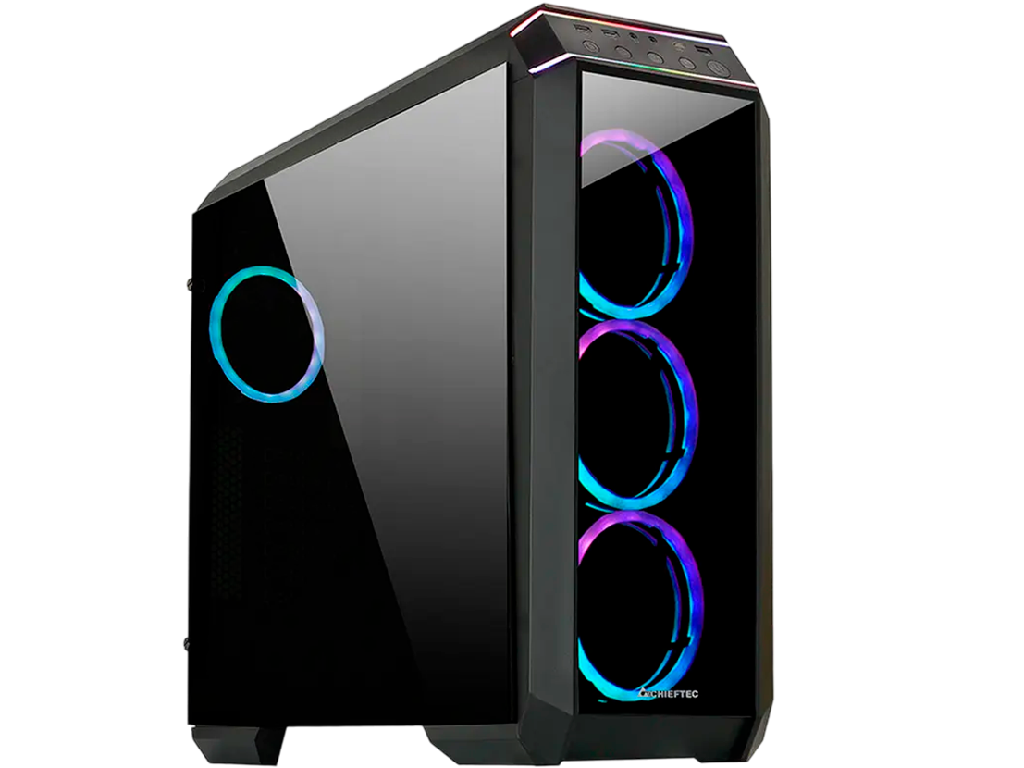 Case ATX Chieftec STALLION II, w/o PSU, 0.6mm, 4x120mm ARGB, Front Side Tempered Glass, ARGB Hub, 1xUSB-C, 2xUSB3.2, 1xUSB2.0, 4x2.5", 2x3.5", Black . PN GP-02B-UC-OP