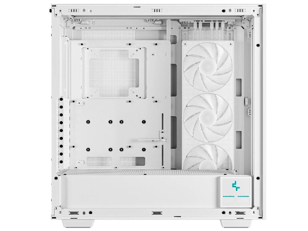 DEEPCOOL "MORPHEUS WHITE" ATX Case, Reconfigurable Chasis, Modular Single/Dual Chamber with Side-Window, Tempered Glass Side Front Mesh panel, without PSU, Pre-installed 420mm unit (3x140mm PWM ARGB fans), Vertical GPU mount, Dual Real-Time Digital Display, 1XType-C, 4xUSB3.0, Audio, LED, White - миниатюра 5