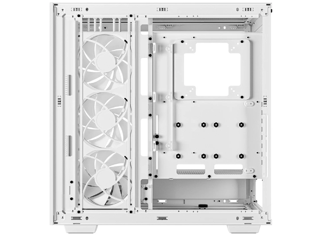 DEEPCOOL "MORPHEUS WHITE" ATX Case, Reconfigurable Chasis, Modular Single/Dual Chamber with Side-Window, Tempered Glass Side Front Mesh panel, without PSU, Pre-installed 420mm unit (3x140mm PWM ARGB fans), Vertical GPU mount, Dual Real-Time Digital Display, 1XType-C, 4xUSB3.0, Audio, LED, White - миниатюра 7
