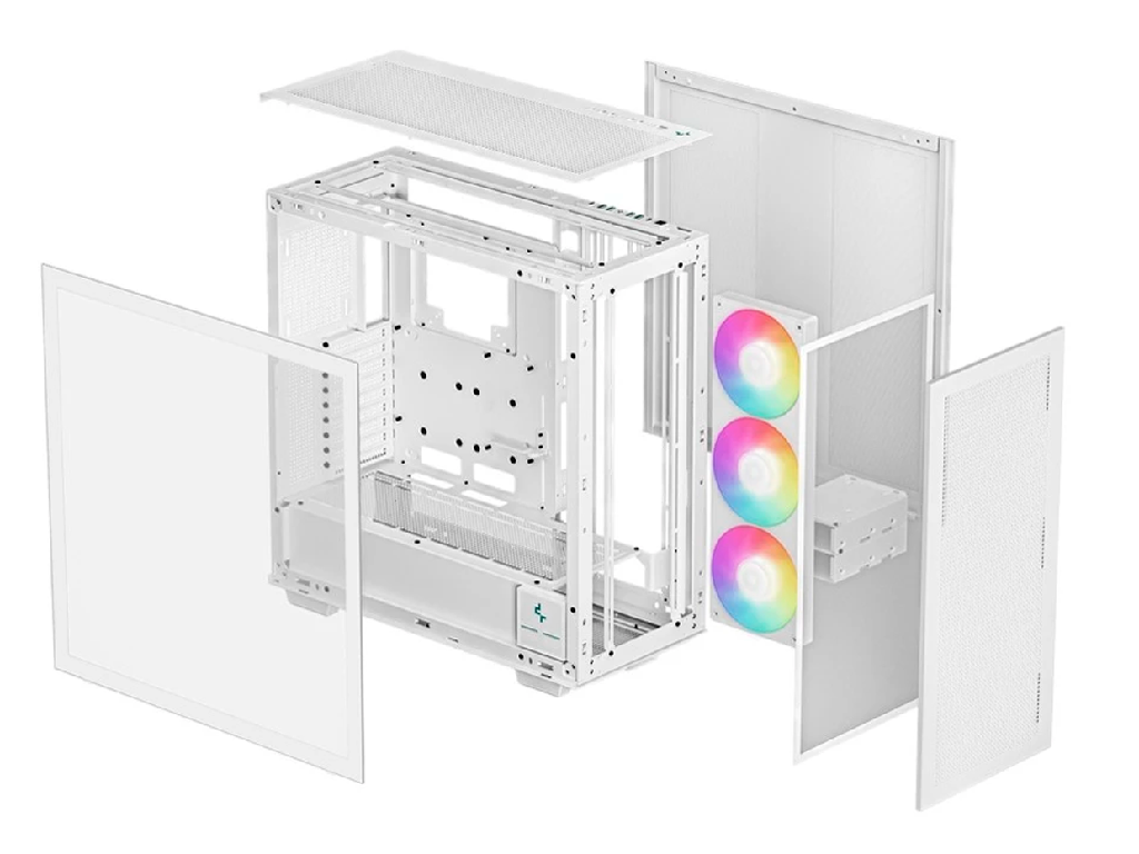 DEEPCOOL "MORPHEUS WHITE" ATX Case, Reconfigurable Chasis, Modular Single/Dual Chamber with Side-Window, Tempered Glass Side Front Mesh panel, without PSU, Pre-installed 420mm unit (3x140mm PWM ARGB fans), Vertical GPU mount, Dual Real-Time Digital Display, 1XType-C, 4xUSB3.0, Audio, LED, White - миниатюра 9