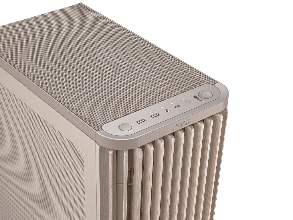 Case ATX ASUS ProArt PA401 Wood Edition Beige - Mesh Pa Panel No Psu Mesh Panel Side 2X160 Mm Fans Front 1X120 Mm Fan Rear 2XUSB 32 GEN1 USB 32 GEN2 Type C Audioout Mic Carcasakorpus - миниатюра 4