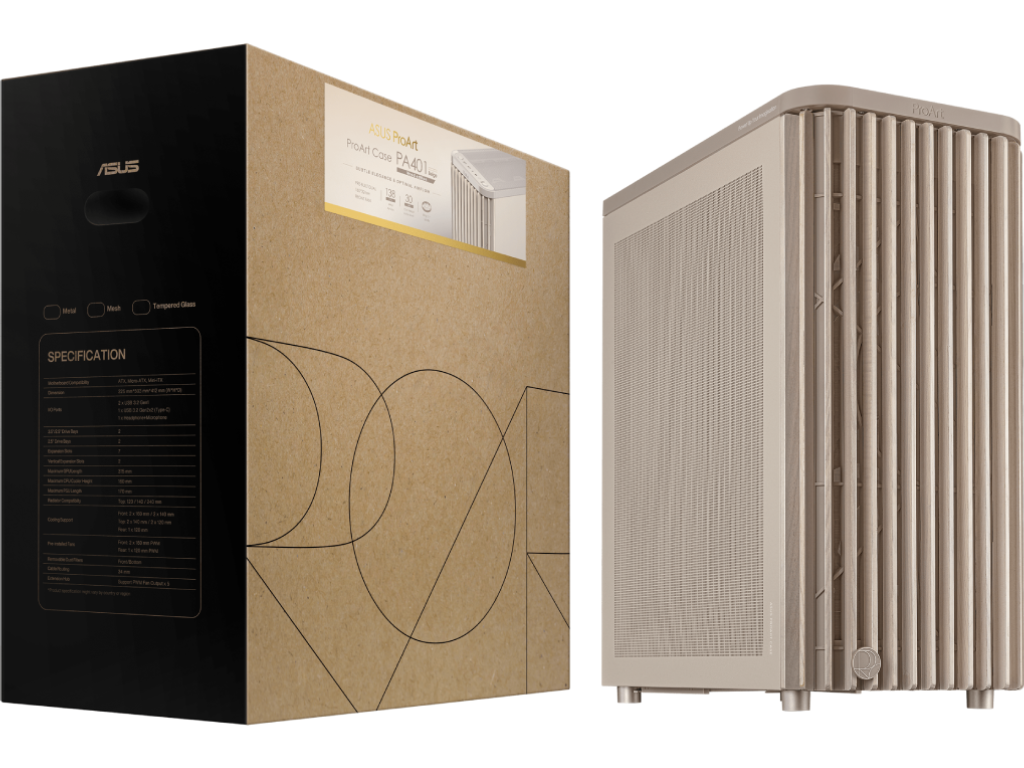 Case ATX ASUS ProArt PA401 Wood Edition Beige - Mesh Pa Panel No Psu Mesh Panel Side 2X160 Mm Fans Front 1X120 Mm Fan Rear 2XUSB 32 GEN1 USB 32 GEN2 Type C Audioout Mic Carcasakorpus - миниатюра 11