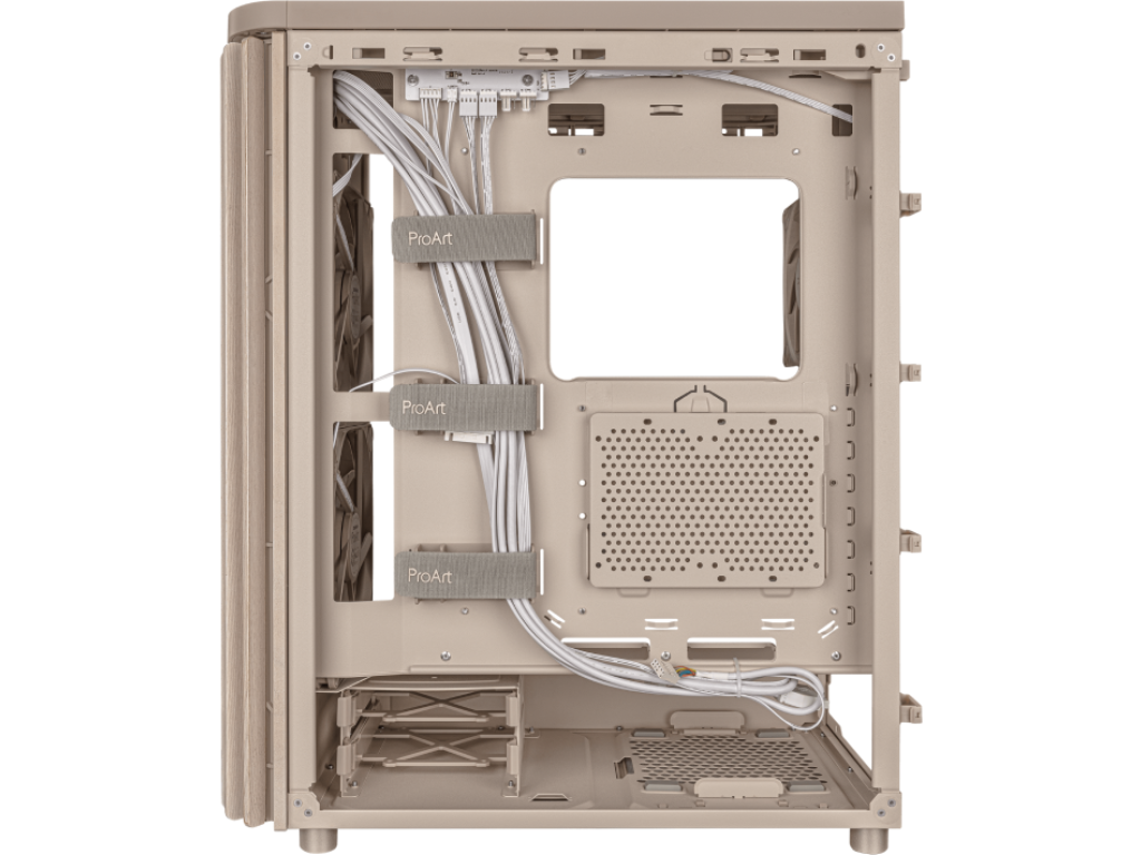 Case ATX ASUS ProArt PA401 Wood Edition Beige - Mesh Pa Panel No Psu Mesh Panel Side 2X160 Mm Fans Front 1X120 Mm Fan Rear 2XUSB 32 GEN1 USB 32 GEN2 Type C Audioout Mic Carcasakorpus - миниатюра 8