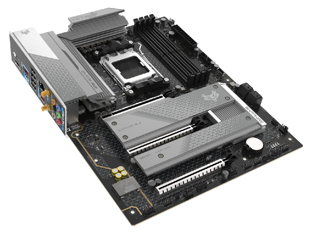 SAPPHIRE NITRO+ B850A WIFI 7 ,Socket AM5, 12+2+1(55A), AMD B850, Dual 4xDDR5-8000, APU AMD graphics, HDMI, DP, 3xPCIe5.0 X16, 4xSATA3, RAID, 3xM.2 PCIe 5.0, Realtek ALC 897 7.1 HDA, 1x2.5GbE LAN, WiFi7/BT, 1xUSB-C 3.2, 3xUSB 3.2Gen2, 3xUSB3.2(1C+2A), Debug Led, ATX - миниатюра 5