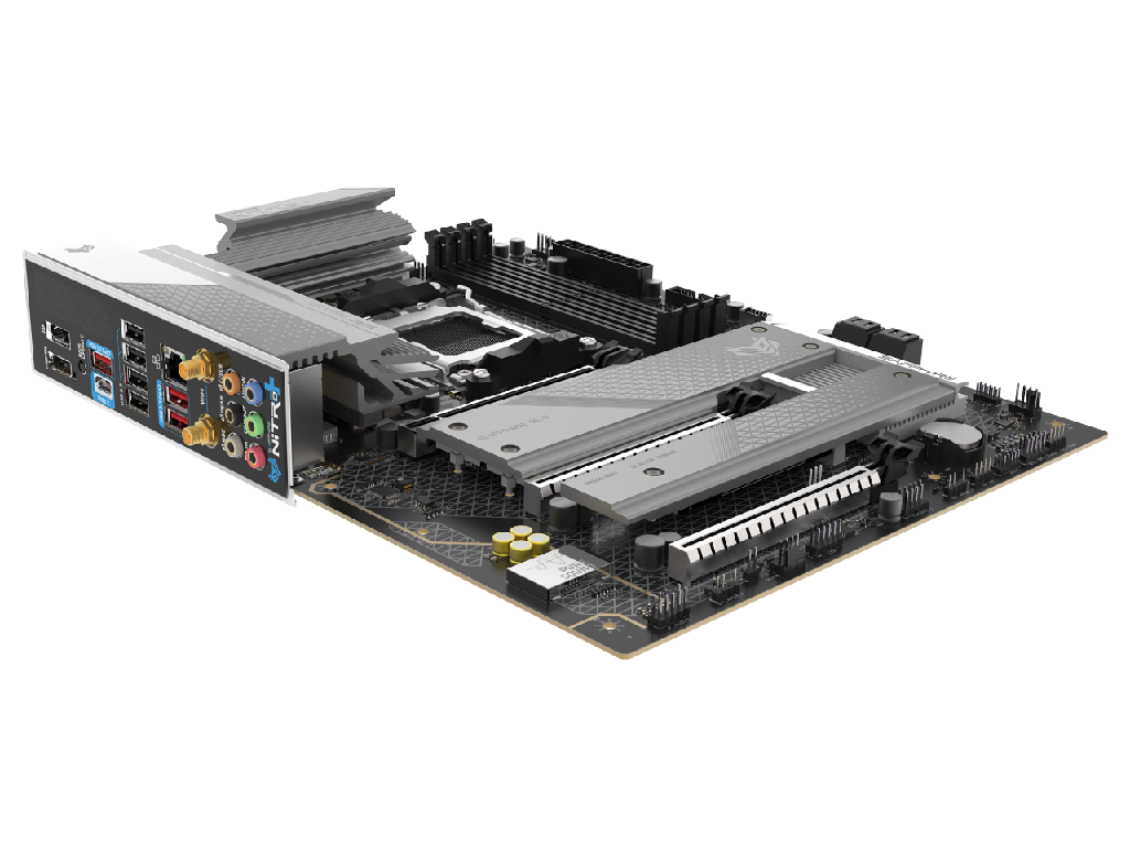 SAPPHIRE NITRO+ B850A WIFI 7 ,Socket AM5, 12+2+1(55A), AMD B850, Dual 4xDDR5-8000, APU AMD graphics, HDMI, DP, 3xPCIe5.0 X16, 4xSATA3, RAID, 3xM.2 PCIe 5.0, Realtek ALC 897 7.1 HDA, 1x2.5GbE LAN, WiFi7/BT, 1xUSB-C 3.2, 3xUSB 3.2Gen2, 3xUSB3.2(1C+2A), Debug Led, ATX - миниатюра 6